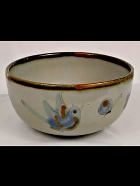 Ken Edwards Tonala Mexico Pottery Bowl Bird Flower Folk Art CRACKED